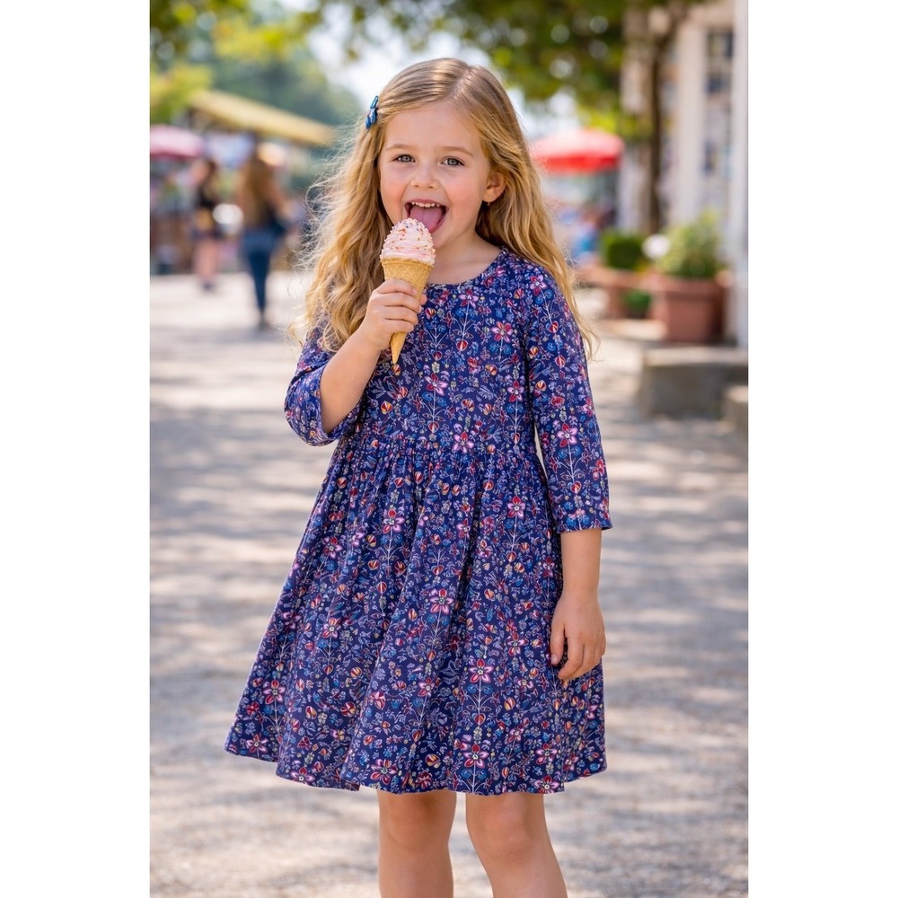 Genuine Kids from OshKosh Girls Floral‎ Dress Blue 3/4 Sleeve Size 5T